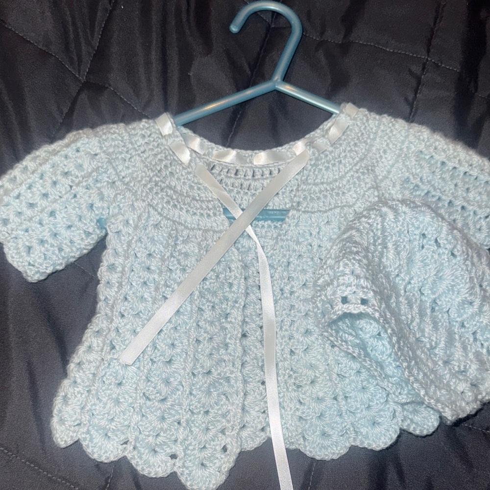 Handmade Infant Baby Blue Crochet Set
